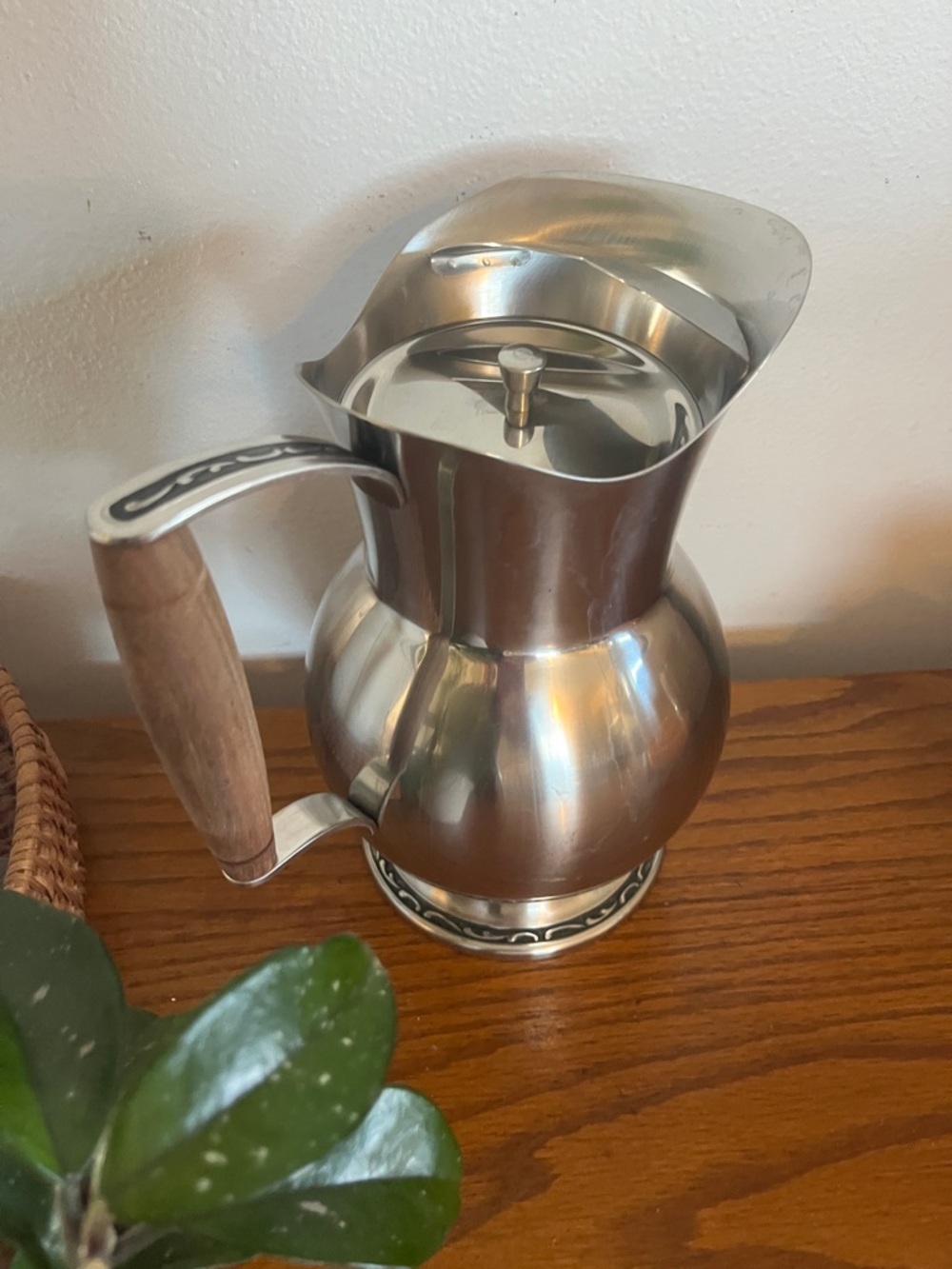 Oneida Stainless Steel Pitcher with Wooden Handle - Silver and Brown